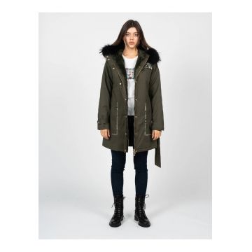 Geaca parka cu gluga si garnitura din blana artificiala - 38