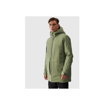 Jacheta parka barbati  verde - poliester - impermeabila - cu gluga - croiala obisnuita