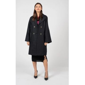 Trench cu doua randuri de nasturi si cordon - Negru - 40