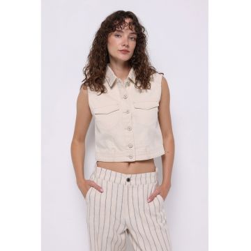 Vesta crop din denim cu nasturi