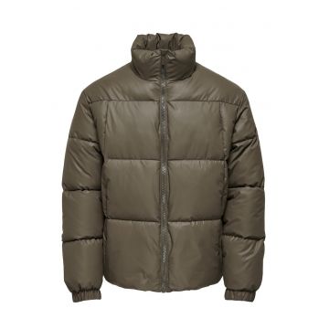 Jacheta matlasata  guler inalt - maro deschis - textil