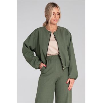 Geaca bomber  verde masliniu - material textil - croiala lejera - cu fermoar si buzunare laterale -