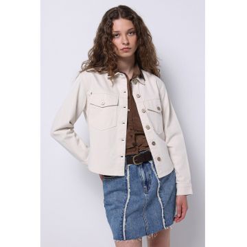 Jacheta-camasa din denim cu buzunare cu clapa pe piept