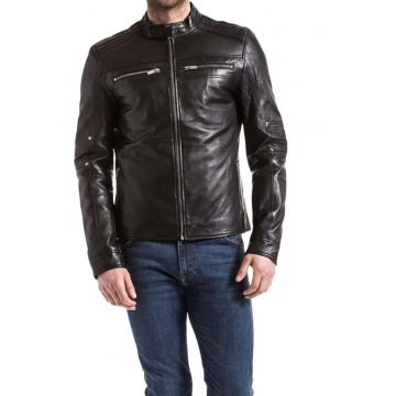Jacheta de piele cu guler scurt -
