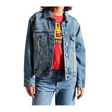 Jacheta din denim cu aspect decolorat -