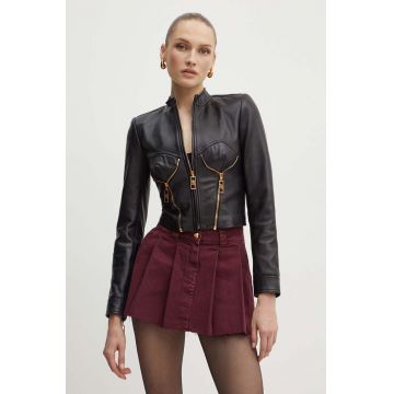 Elisabetta Franchi geacă de piele culoarea negru, de tranziție, GD43Z46E2 Elisabetta Franchi geacă de piele culoarea negru, de tranziție, GD43Z46E2