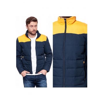 Geaca Barbati De Iarna -  Model B&Y RODEO JKT - Croiala Clasica Regular Fit - Cu Fermoar - Captusita Si Comoda - 2 Buzunare - Buna Pentru Iarna Si Tinute Zilnice - Marimea S - Albastru/Galben