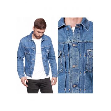 Geaca Barbati -  Model RETRO JACKET - Croiala Slim Fit - Cu Nasturi - Stil Retro - Din Bumbac - Buna Pentru Fiecare Zi Si Serviciu - Marimea S - Albastru