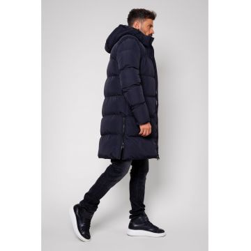 Geaca lunga cu fermoar si gluga Black 14203