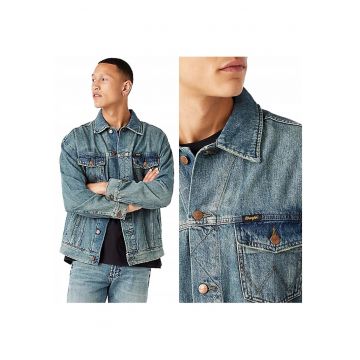 Jacheta Barbati -  Anti Fit Jacket - Loose Fit - Nasturi - 100% Bumbac - 4 Buzunare - Confortabila - Ideala Pentru Zile Mai Racoroase - Marimea S - Albastru Jeans