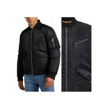 Jacheta Barbati -  Bomber Jacket - Regular Fit - Fermoar - 100% Poliamid - 4 Buzunare - Confortabila - Usoara - Ideala Pentru Vremea De Tranzitie - Marimea 2XL - Negru