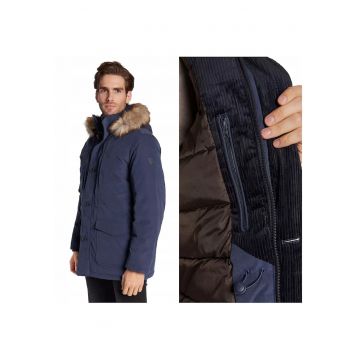 Jacheta Barbati -  Parka Jacket - Regular Fit - Fermoar - 2 Buzunare - 90% Poliester - 10% Poliamid - Calduroasa - Rezistenta La Apa - Ideala Pentru Iarna - Marimea 4XL - Albastru Navy