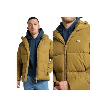 Jacheta Barbati -  Puffer Jacket - Regular Fit - Fermoar - 2 Buzunare - 100% Poliester - Calduroasa - Cu Gluga - Rezistenta La Apa - Ideala Pentru Iarna - Marimea 2XL - Galben