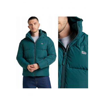 Jacheta Barbati -  Puffer Jacket - Regular Fit - Fermoar - 2 Buzunare - 100% Poliester - Calduroasa - Rezistenta La Apa - Cu Gluga - Ideala Pentru Iarna - Marimea XL - Verde Inchis