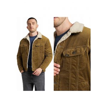 Jacheta Barbati -  Sherpa Jacket - De Tranzitie - Regular Fit - Nasturi - 2 Buzunare - 100% Bumbac - Confortabila - Calduroasa - Ideala Pentru Zile Mai Racoroase - Marimea 2XL - Maro