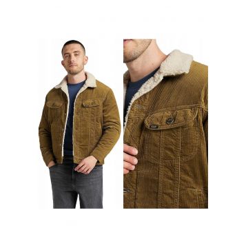 Jacheta Barbati -  Sherpa Jacket - Regular Fit - Nasturi - 100% Bumbac - 2 Buzunare - Calduroasa - Confortabila - Ideala Pentru Zile Mai Racoroase - Marimea 5XL - Maro