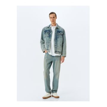 Jacheta din denim cu aspect decolorat