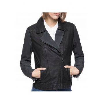 Jacheta Din Piele -  Croi: Slim Fit - Inchidere: Fermoar - Compozitie Material: 100% Piele De Capra - Numar De Buzunare: 2 - Marime: XS - Culoare: Negru - 1 Bucata