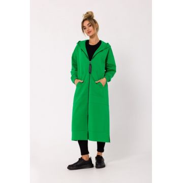 Jacheta lunga pentru femei cu gluga - Verde -