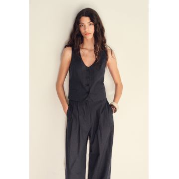 Vesta crop din amestec de in cu buzunare cu refilet