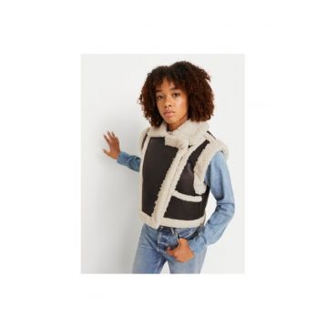 Vesta dama -  304819438 - Piele ecologica/Acril - Negru