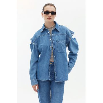 Jacheta din denim cu maneci detasabile