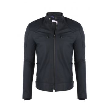 Geaca de piele barbateasca  model motociclist - bleumarin - S -