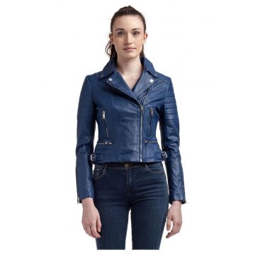 Jacheta biker de piele naturala Leonor -