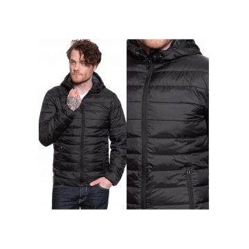 Jacheta De Tranzitie -  Eddi Hooded Puffer - Croi Normal - Fermuar - 3 Buzunare - 100% Poliester - Negru