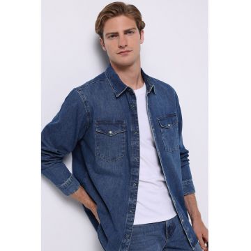 Jacheta din denim cu buzunare pe piept
