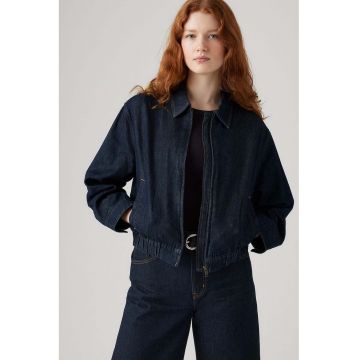 Jacheta din denim cu fermoar si buzunare laterale