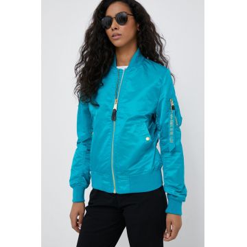 Alpha Industries geaca bomber femei, culoarea turcoaz, de tranzitie