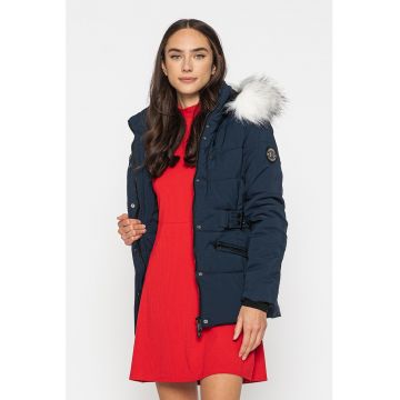 Geaca matlasata cu garnitura din blana sintetica Chester - Bleumarin