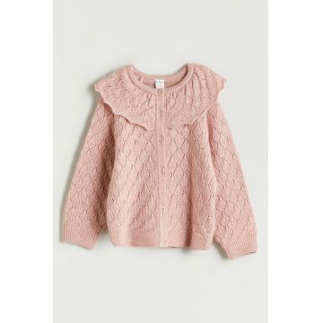 Cardigan cu model pointelle si guler