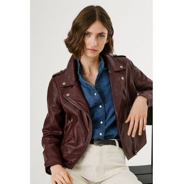Jacheta biker din piele cu revere decupate