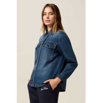 Jacheta-camasa de denim cu buzunare pe piept