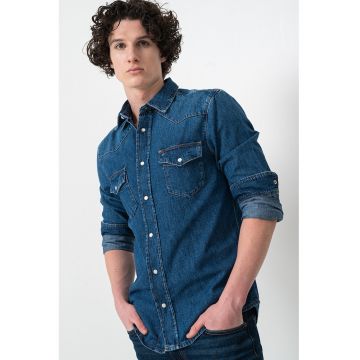 Jacheta-camasa de denim cu maneci lungi