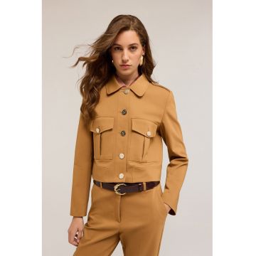 Jacheta crop cu buzunare frontale