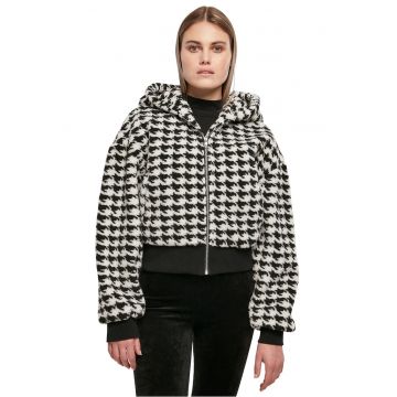 Jacheta crop cu gluga si model houndstooth