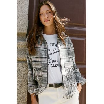 Jacheta cu model in carouri si franjuri