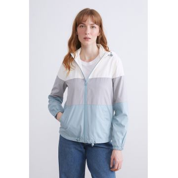 Jacheta de ploaie colorblock cu gluga