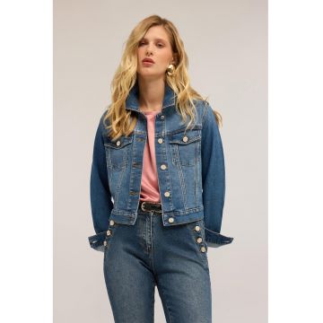 Jacheta din denim cu buzunare frontale
