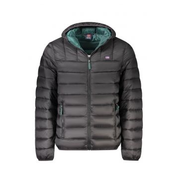 Jacheta matlasta barbati - cu 2 buzunare exterioare - gluga - logo - Negru -