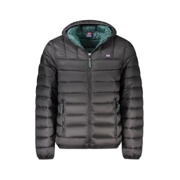 Jacheta matlasta barbati - cu 2 buzunare exterioare - gluga - logo - Negru -