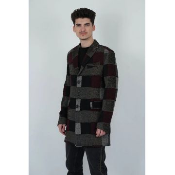 Palton regular fit cu imprimeu in carouri si buzunare frontale