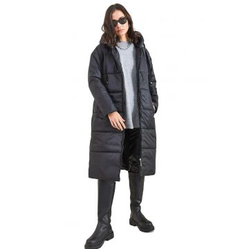 Geaca lunga dama -  Textil - Negru