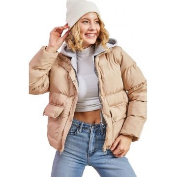 Geaca scurta dama -  poliester/bumbac - maro camel