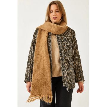 Jacheta dama  cu imprimeu leopard - croiala lejera - bumbac - negru/bej