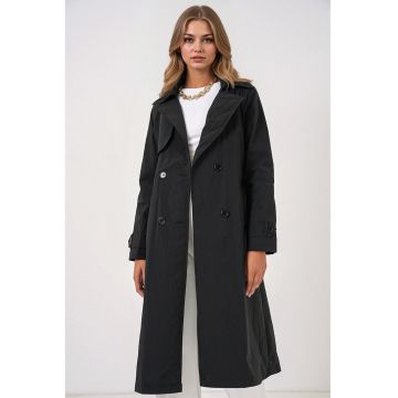 Palton dama  trench lung cu doua randuri de nasturi - negru - textil -