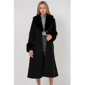 Palton lung dama -  Poliester/Bumbac - Negru -
